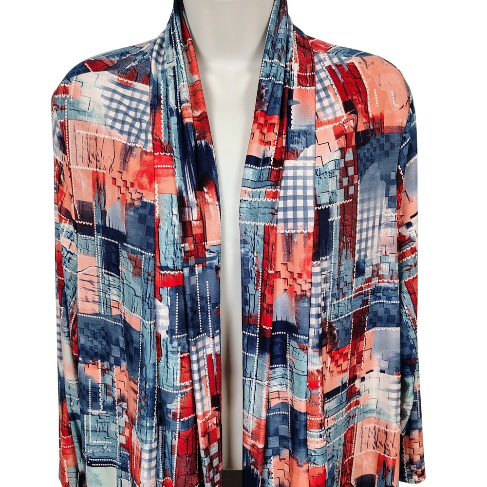 Southern Lady Womens SZ L Abstract Patchwork Cardigan Multicolor Art to Wear